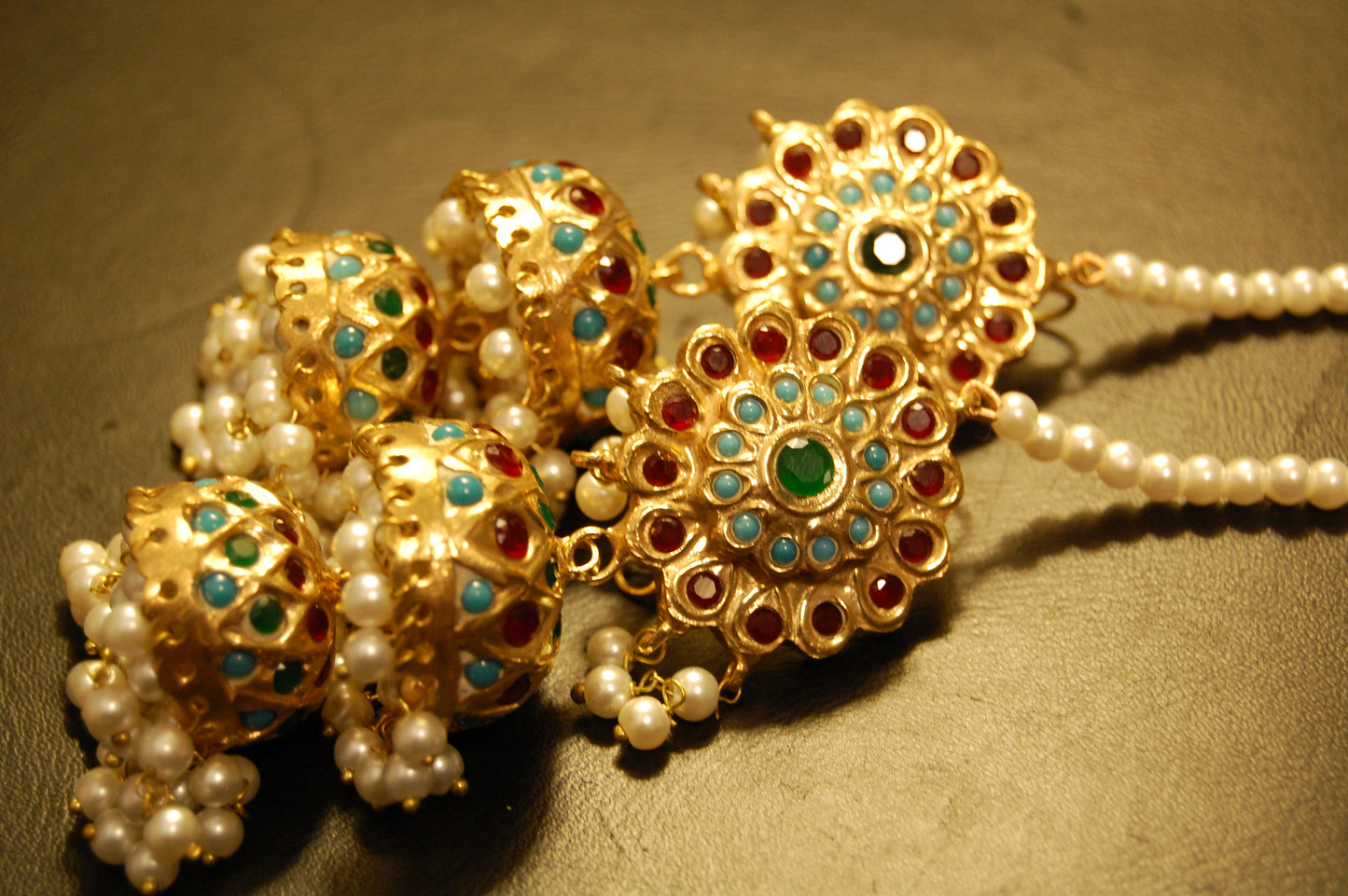 MULTI STONE TWO LAYERED JHUMKAS