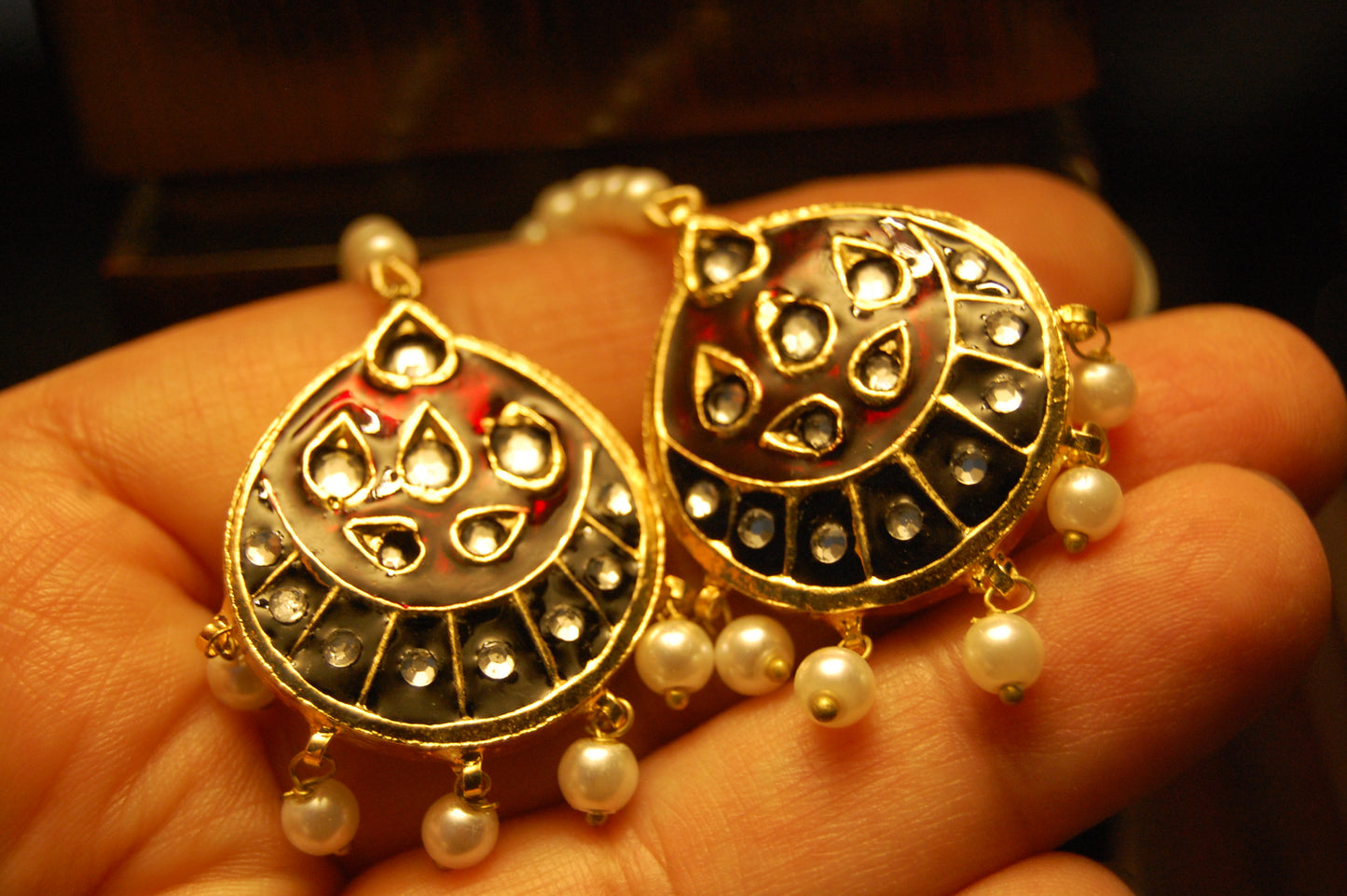 RED MEENA & KUNDAN EARRINGS