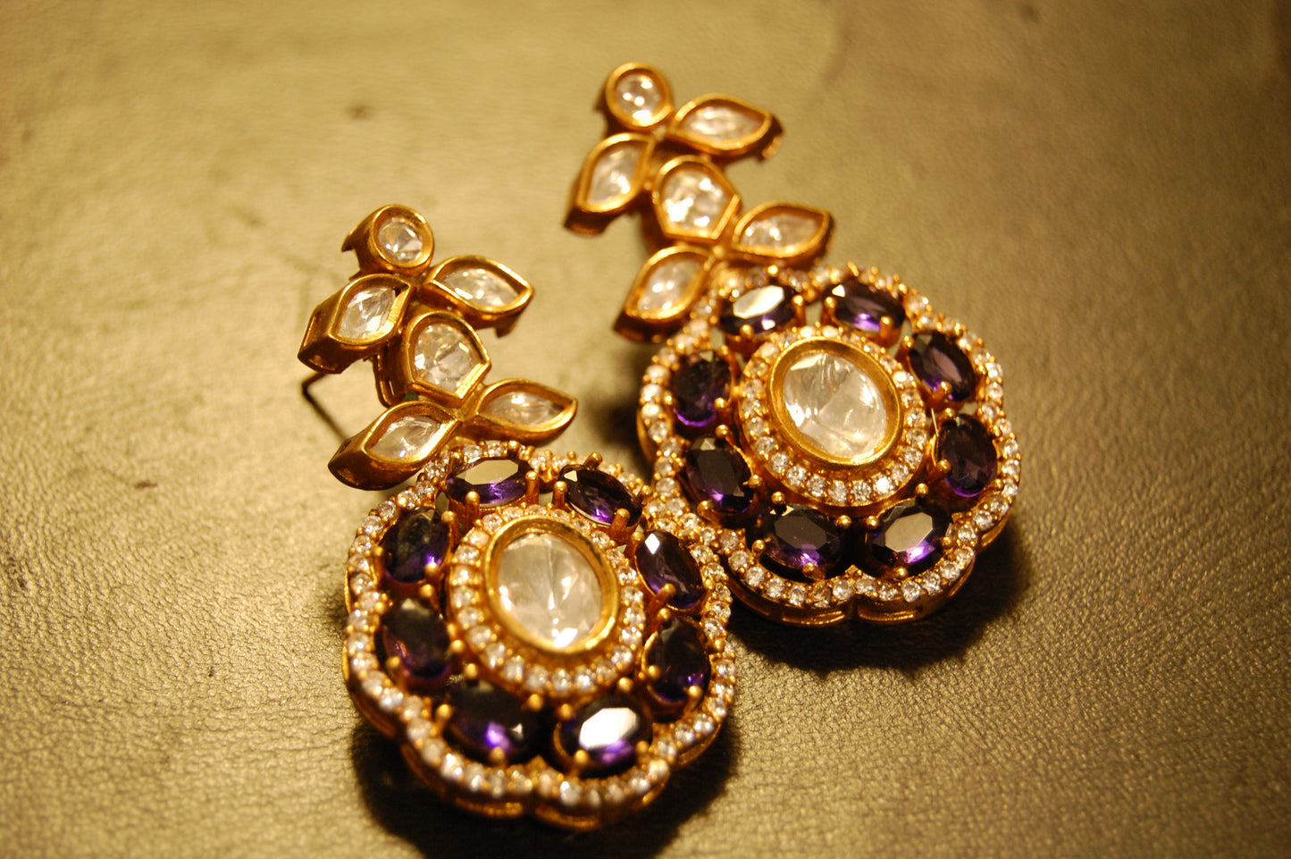 PURPLE AMETHYST POLKI KUNDAN EARRINGS