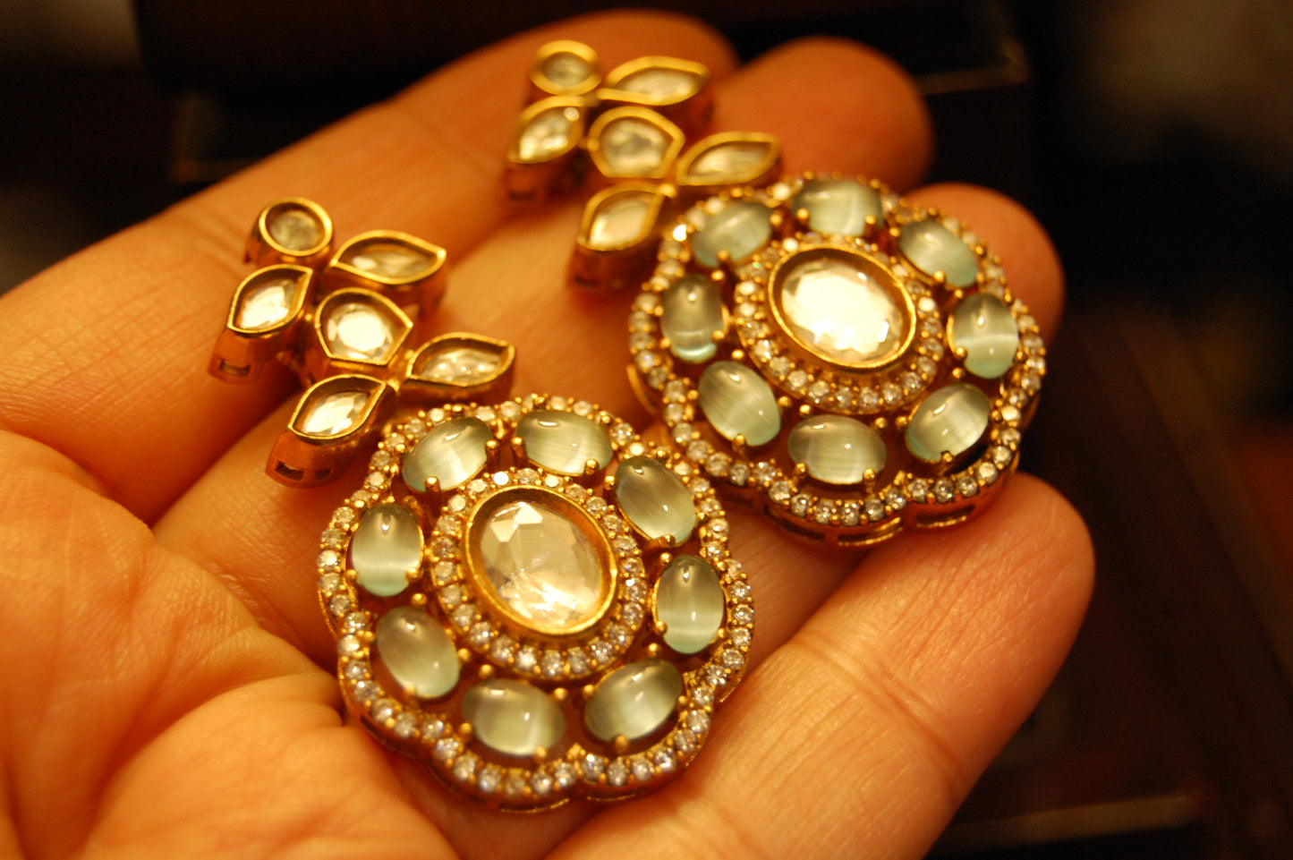 JADE GREEN POLKI KUNDAN EARRINGS