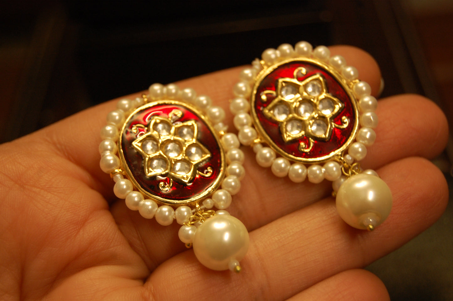 RED MEENA & KUNDAN EARRINGS