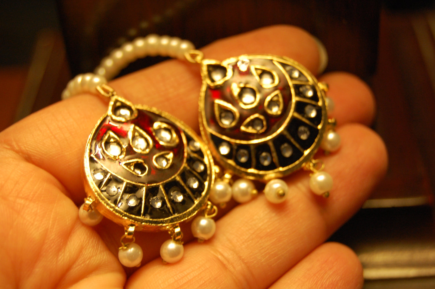 RED MEENA & KUNDAN EARRINGS