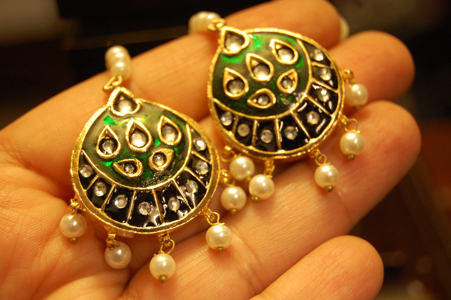 GREEN MEENA & KUNDAN EARRINGS