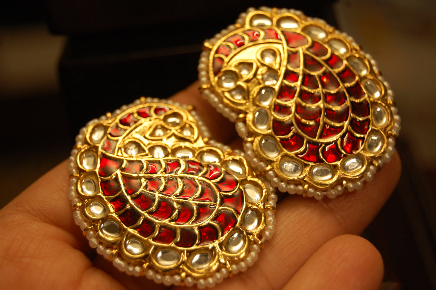 RED KUNDAN & MEENA PAISLEY EARRINGS