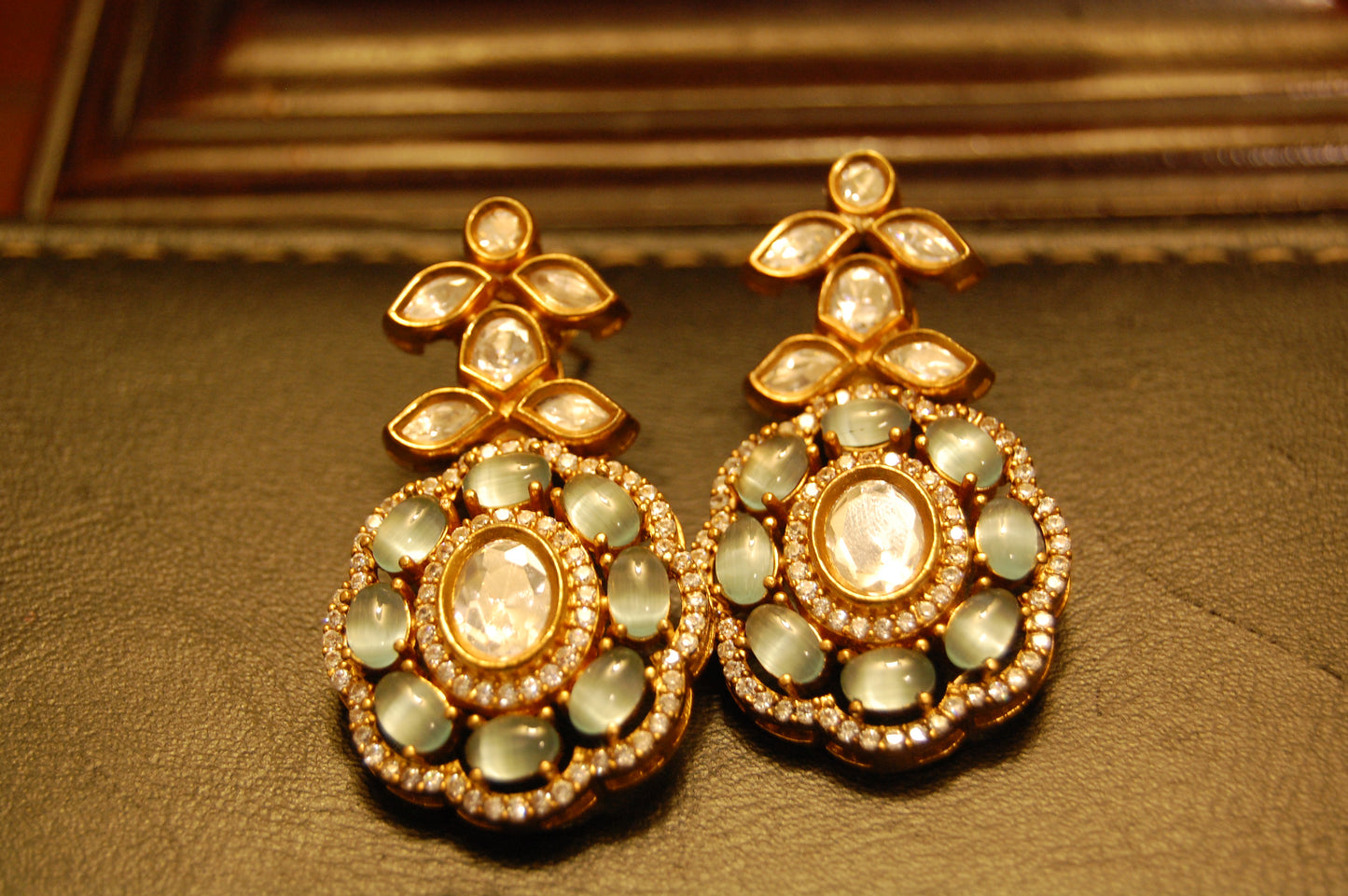 JADE GREEN POLKI KUNDAN EARRINGS
