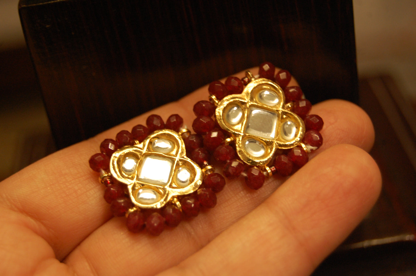 ELEGANT KUNDAN EARRINGS WITH RUBY RED