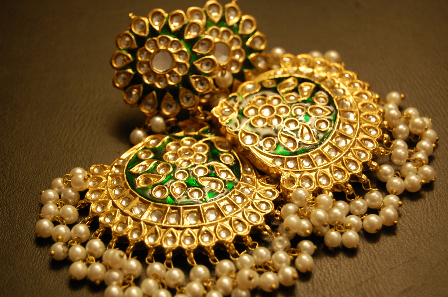 GREEN MEENA & KUNDAN EARRINGS