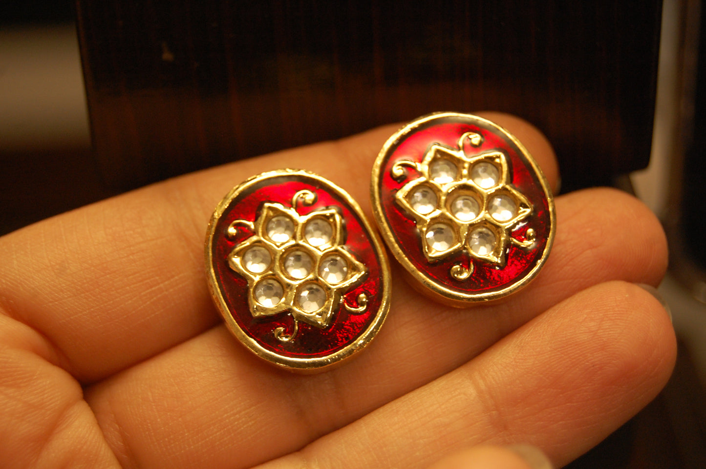 RED MEENA & KUNDAN EARRINGS