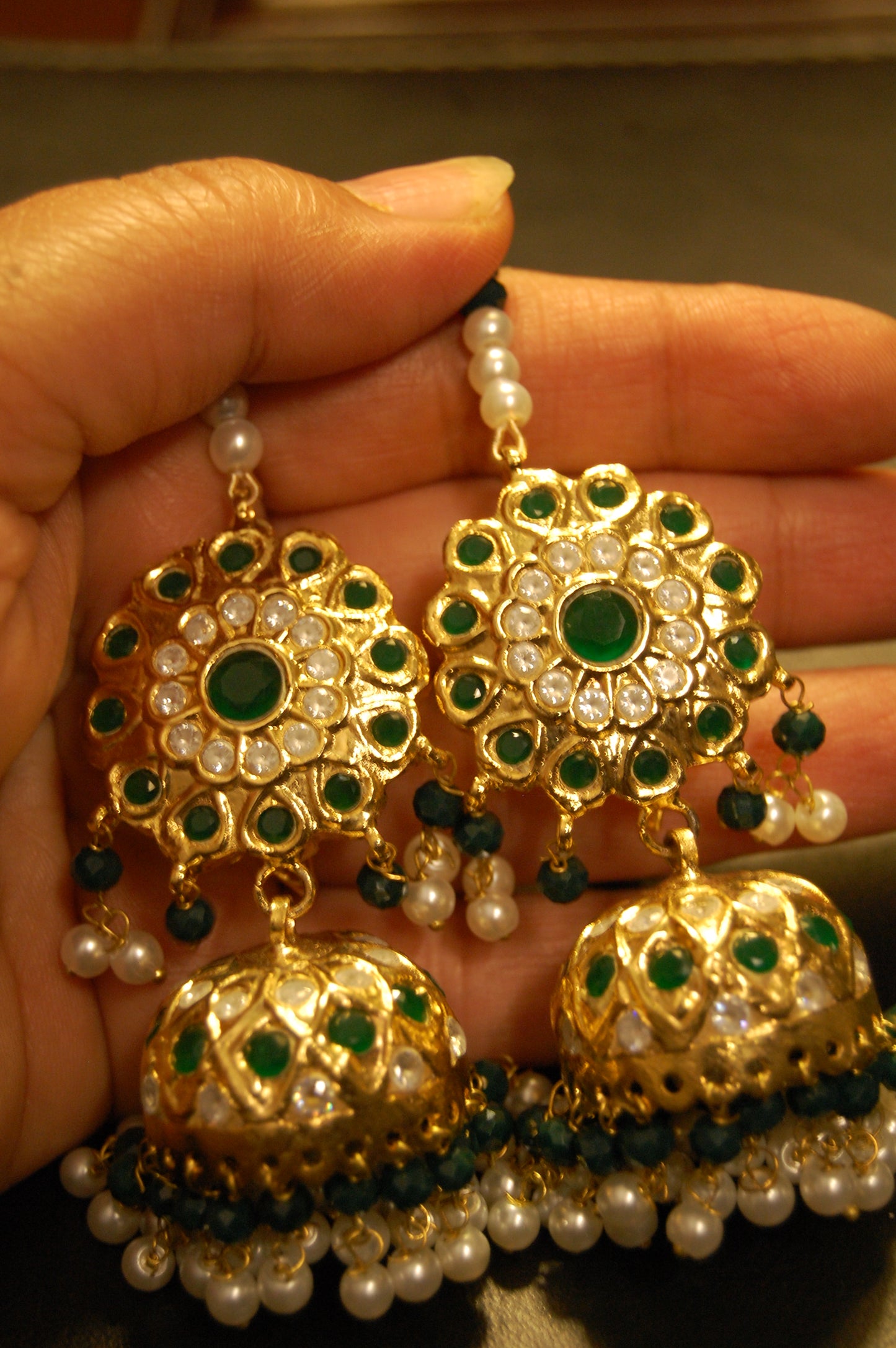 TRADITIONAL GREEN & KUNDAN JHUMKAS