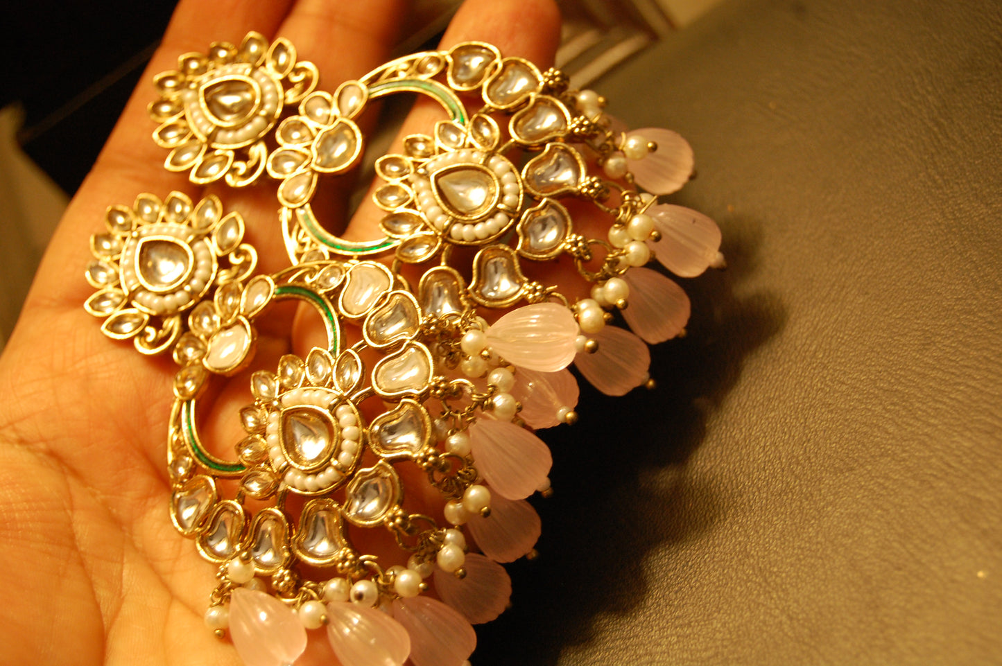 KUNDAN EARRINGS WITH PINK STONES