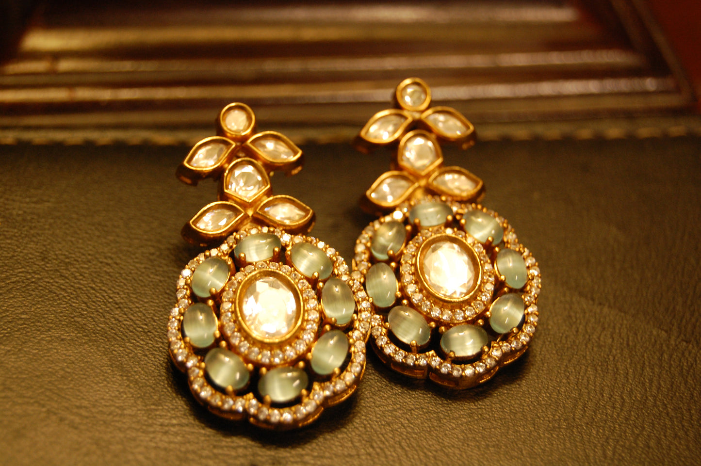 JADE GREEN POLKI KUNDAN EARRINGS