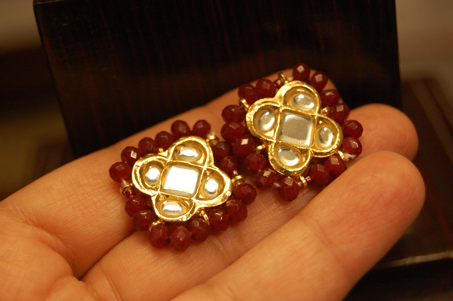 ELEGANT KUNDAN EARRINGS WITH RUBY RED