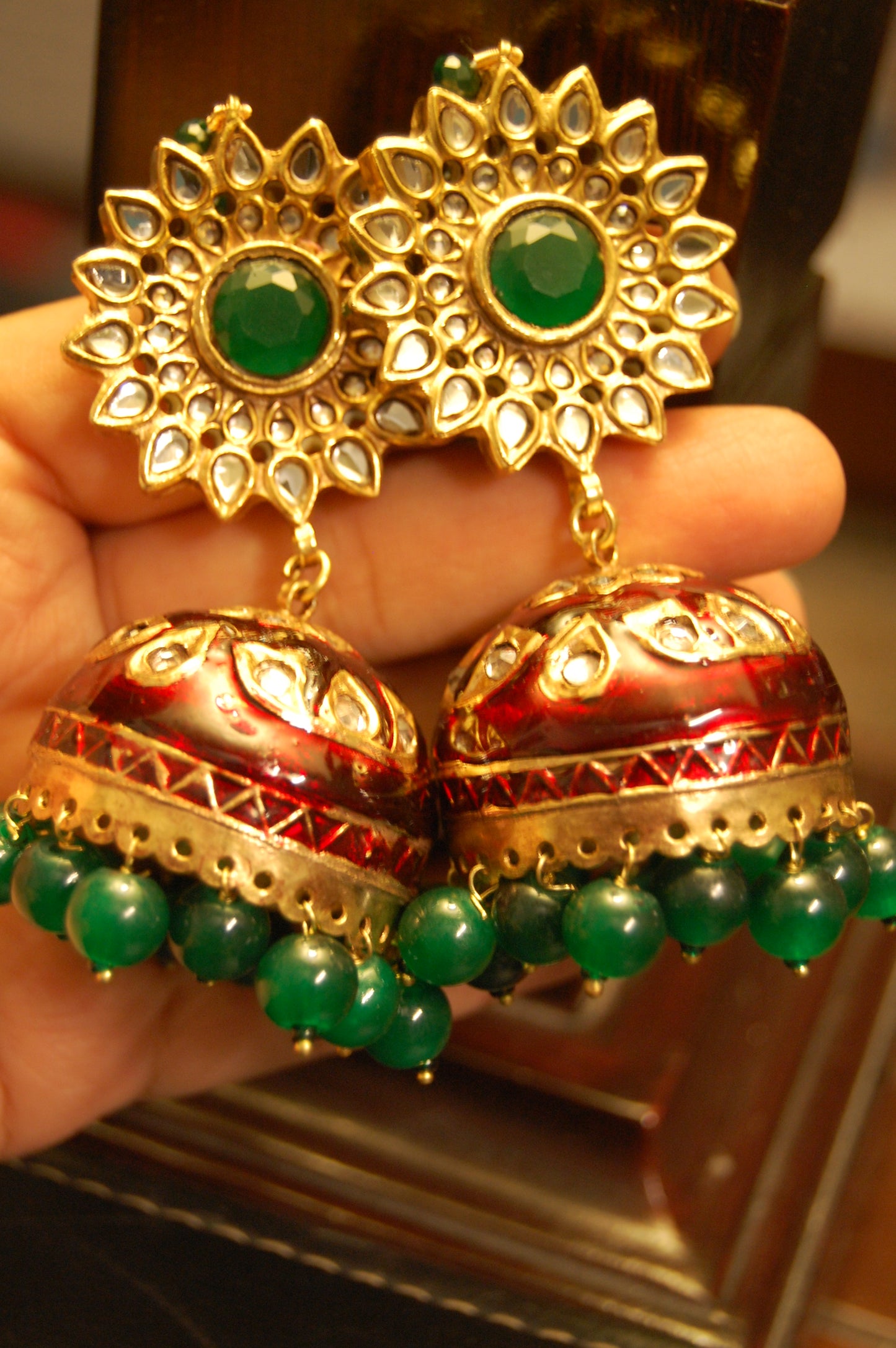 RED MEENA & GREEN KUNDAN JHUMKAS