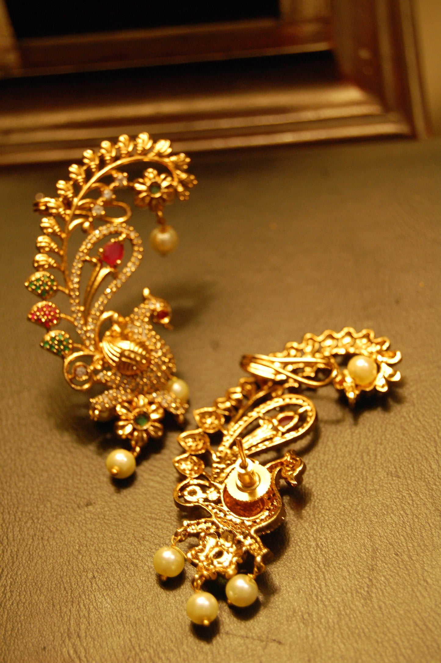 SOUTH INDIAN EARRINGS IN RED & GREEN