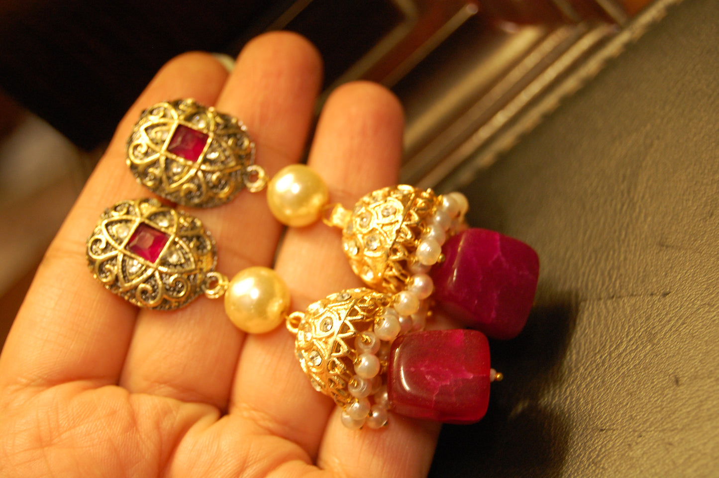 KUNDAN & RED JHUMKAS