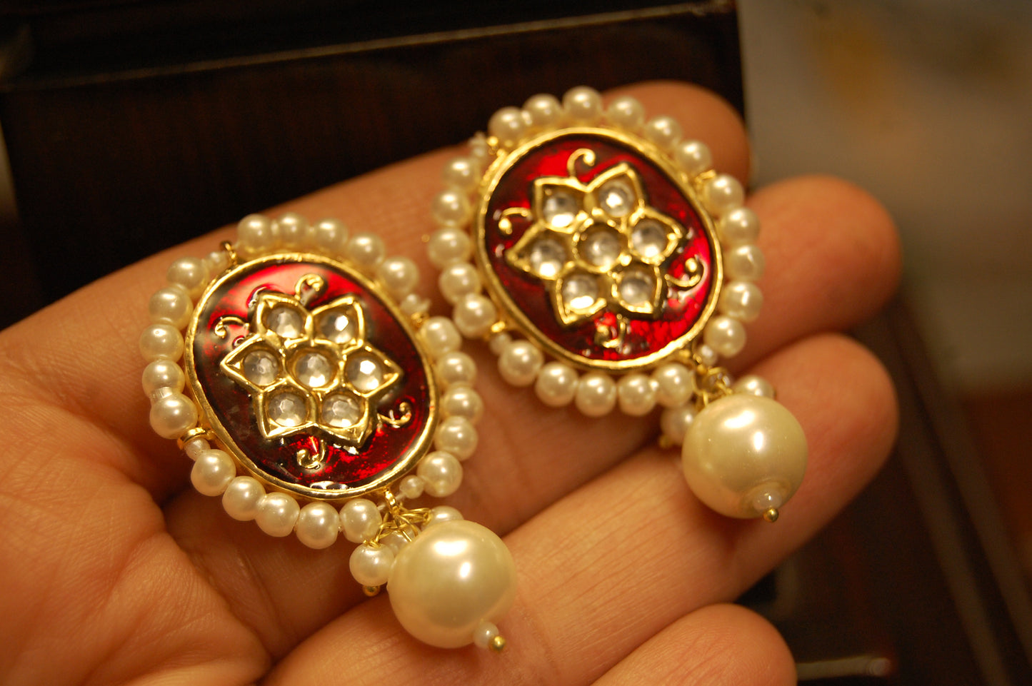 RED MEENA & KUNDAN EARRINGS