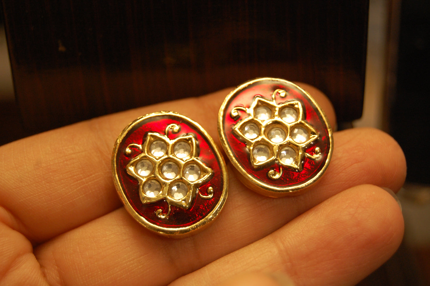 RED MEENA & KUNDAN EARRINGS