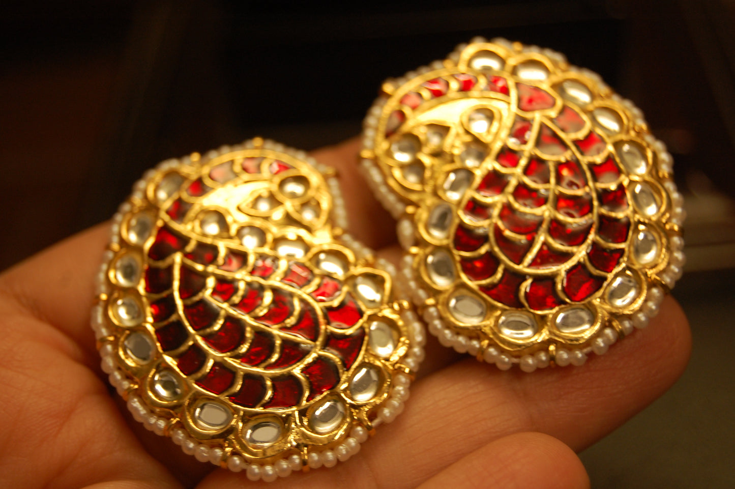 RED KUNDAN & MEENA PAISLEY EARRINGS