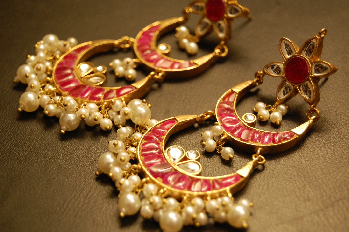 ELEGANT KUNDAN EARRINGS WITH RED STONES