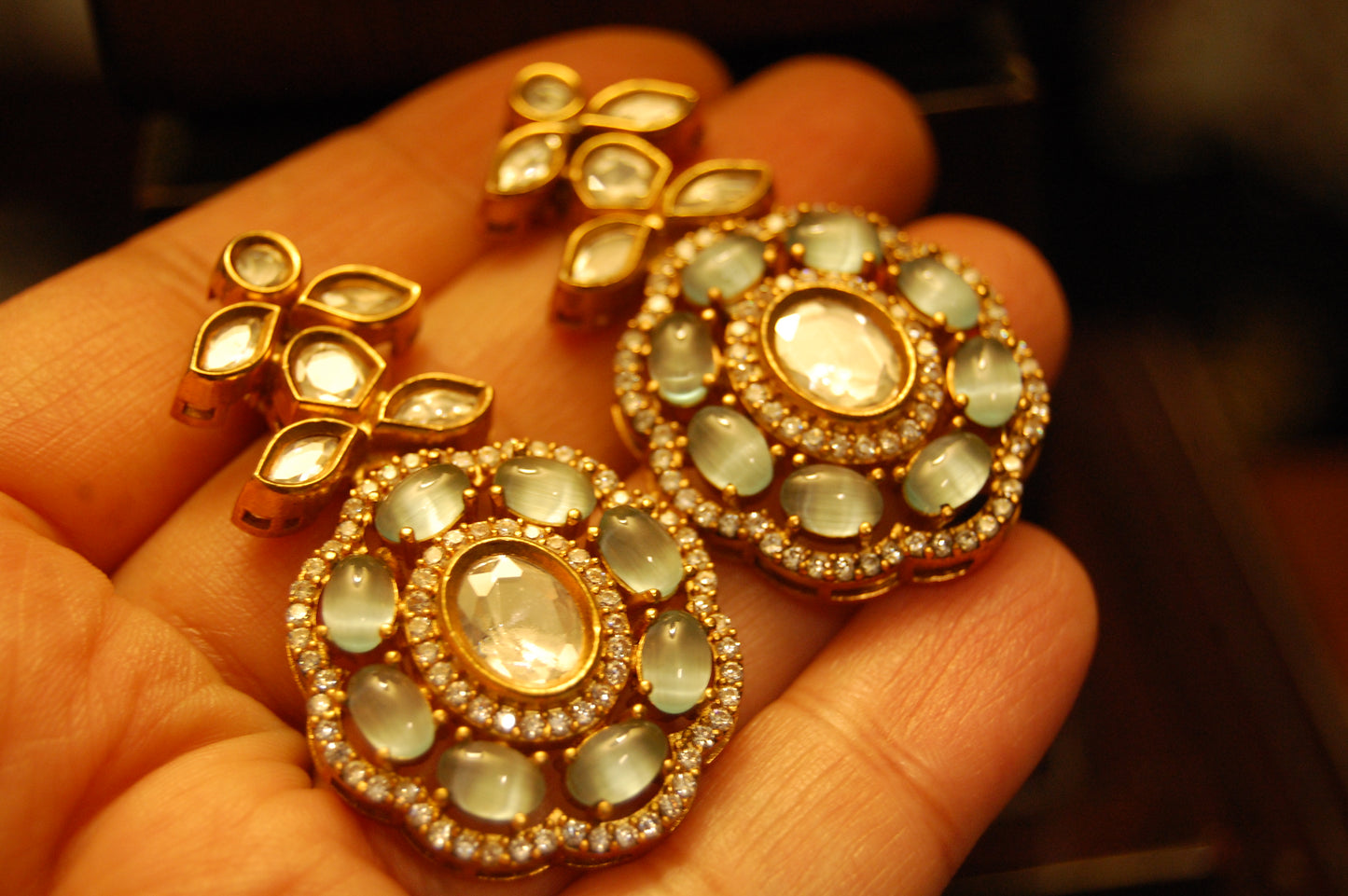 JADE GREEN POLKI KUNDAN EARRINGS