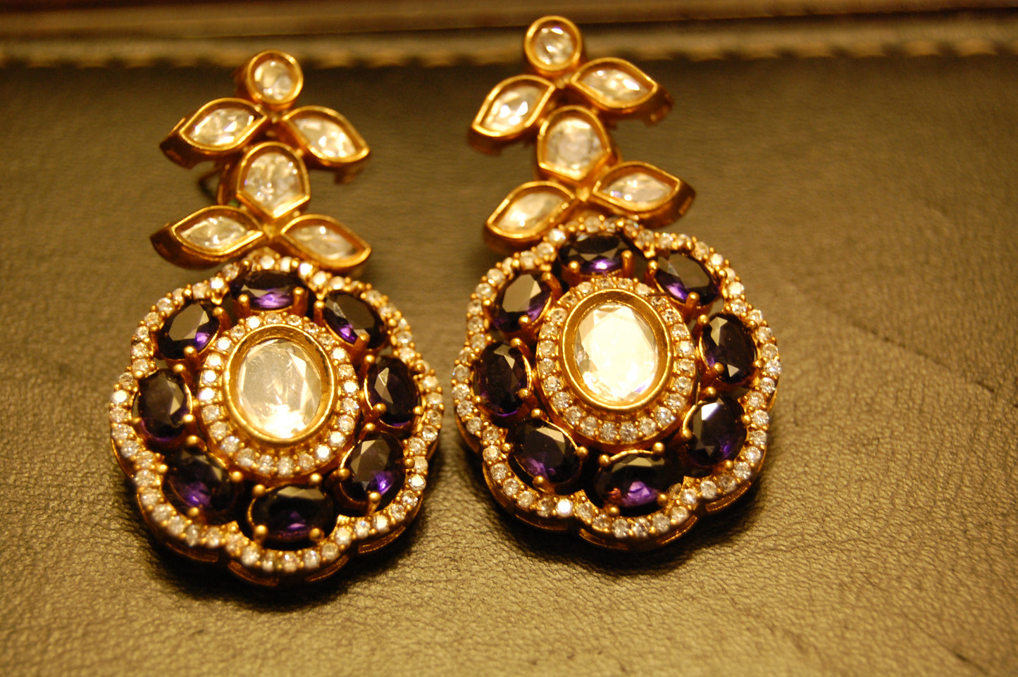 PURPLE AMETHYST POLKI KUNDAN EARRINGS