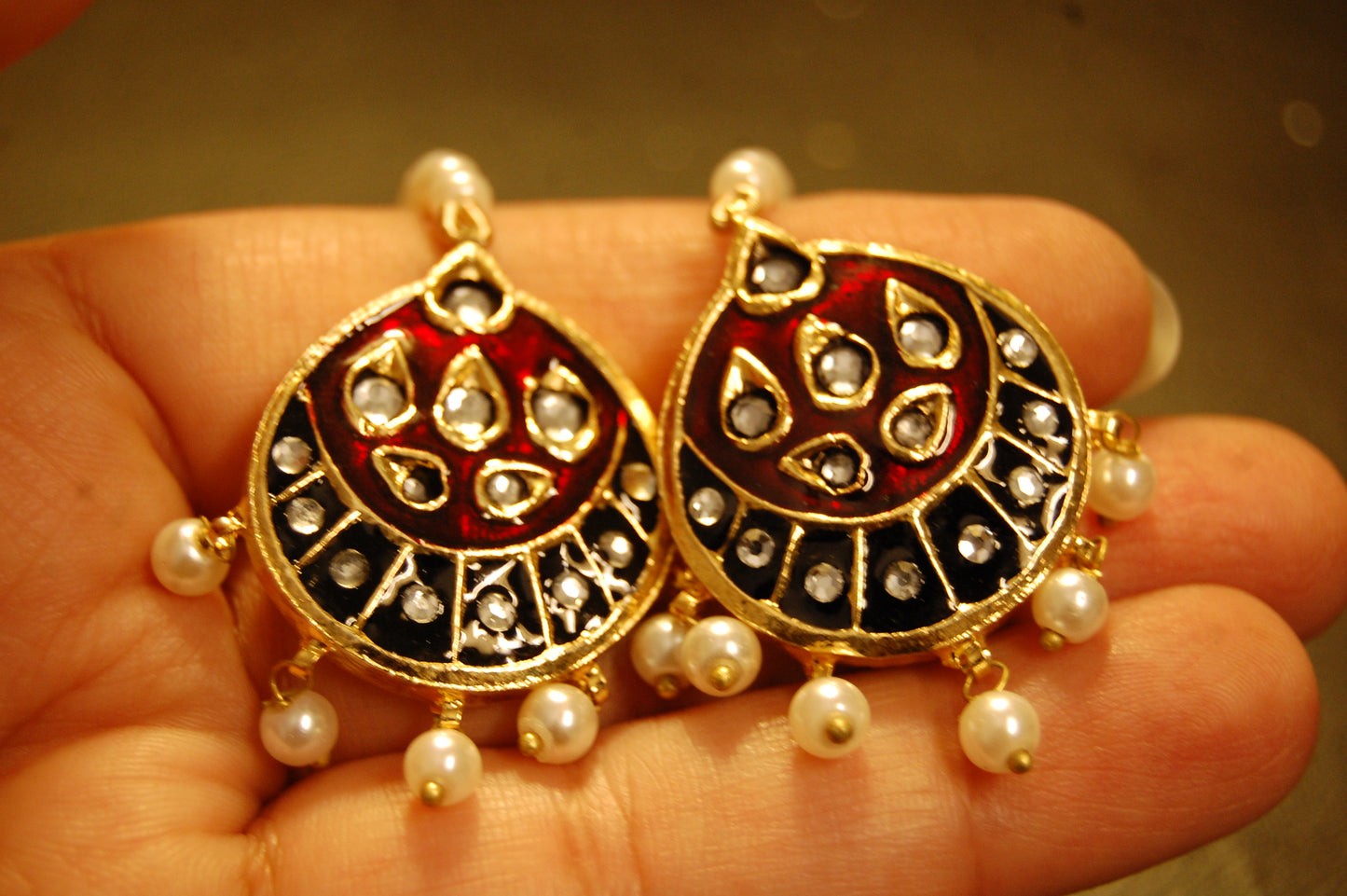 RED MEENA & KUNDAN EARRINGS