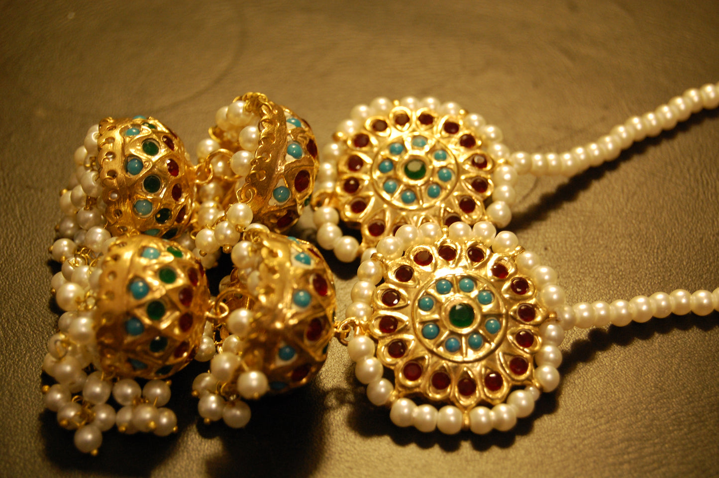 MULTI STONE TWO LAYERED JHUMKAS