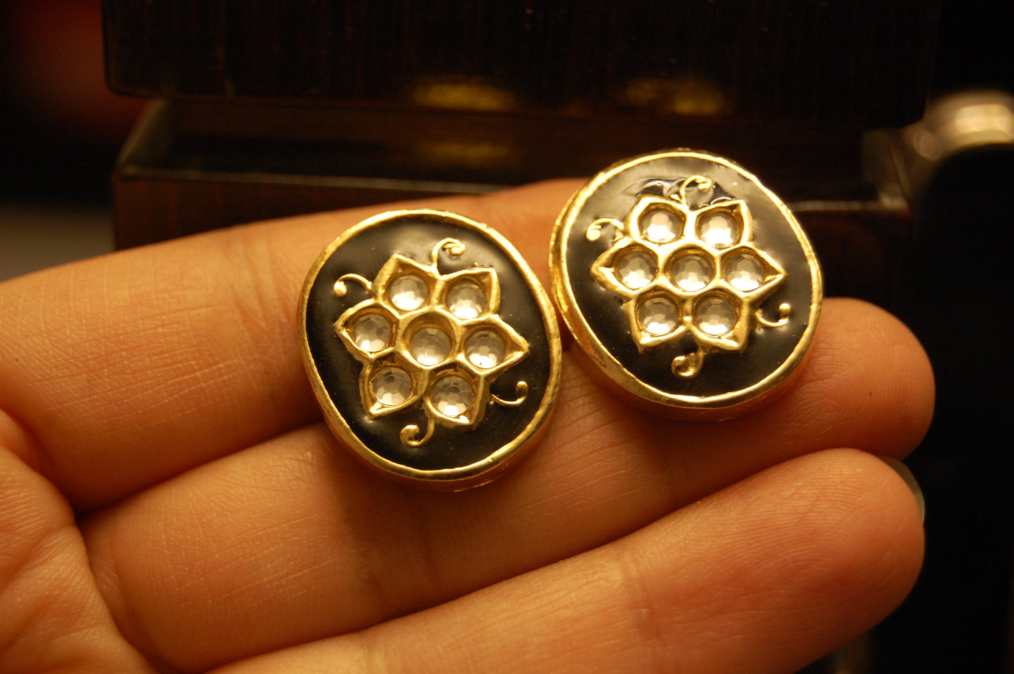 BLACK MEENA & KUNDAN EARRINGS