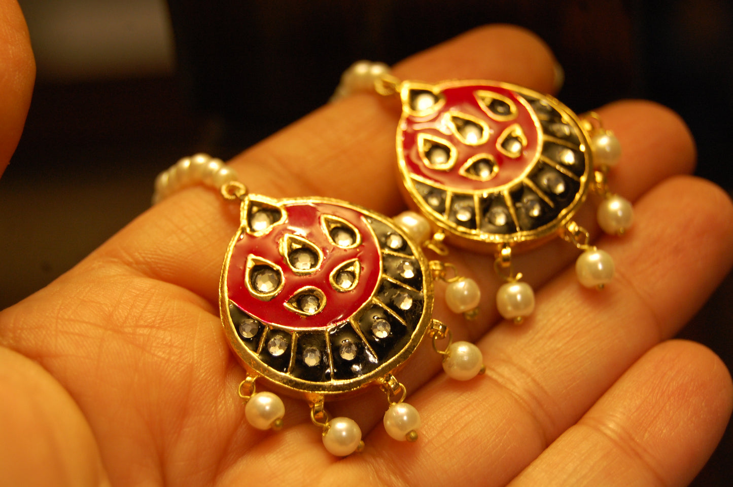SHOCKING PINK MEENA & KUNDAN EARRINGS