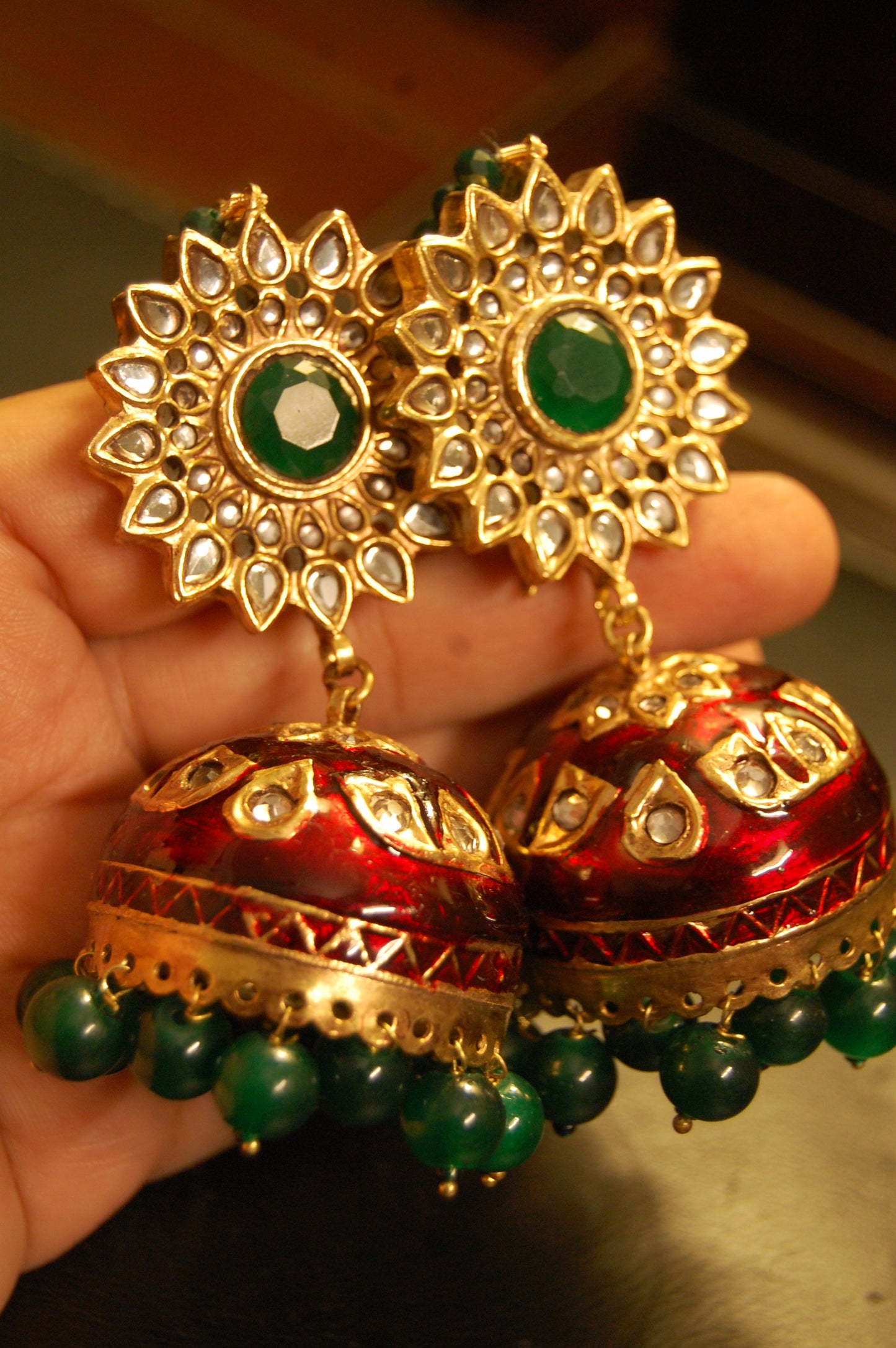RED MEENA & GREEN KUNDAN JHUMKAS