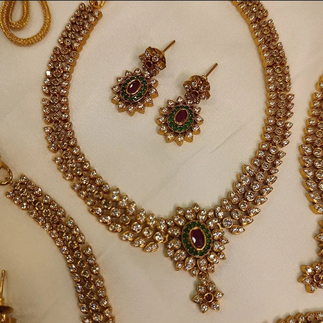 SOUTH INDIAN PEARL NECKLACE SET IN ZIRCON