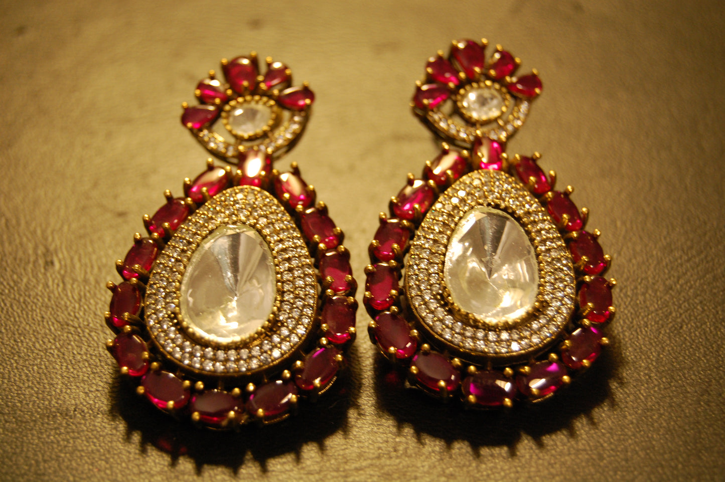 RED POLKI KUNDAN EARRINGS
