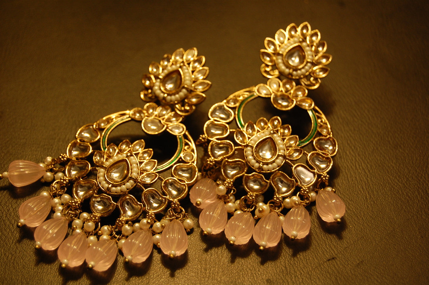 KUNDAN EARRINGS WITH PINK STONES