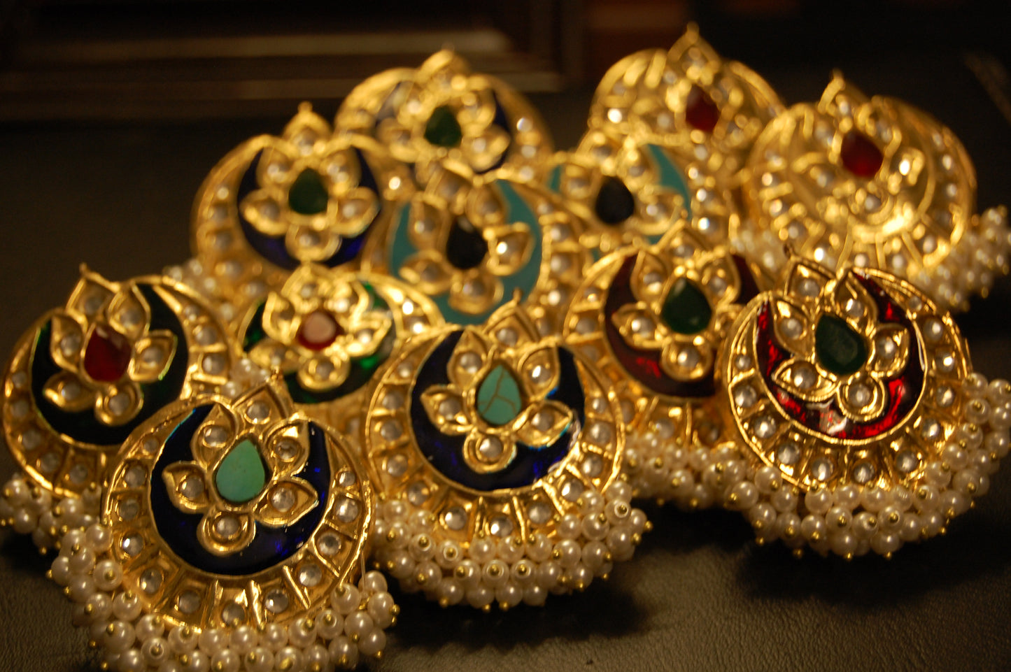 BLUE MEENA WITH BLUE STONE & PEARLS EARRINGS
