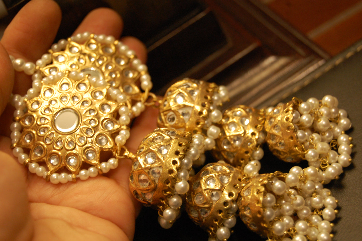 THREE LAYERED KUNDAN JHUMKAS