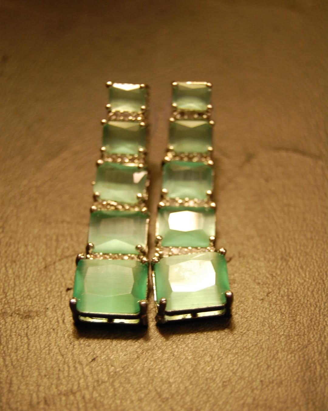 JADE GREEN & ZIRCON EARRINGS