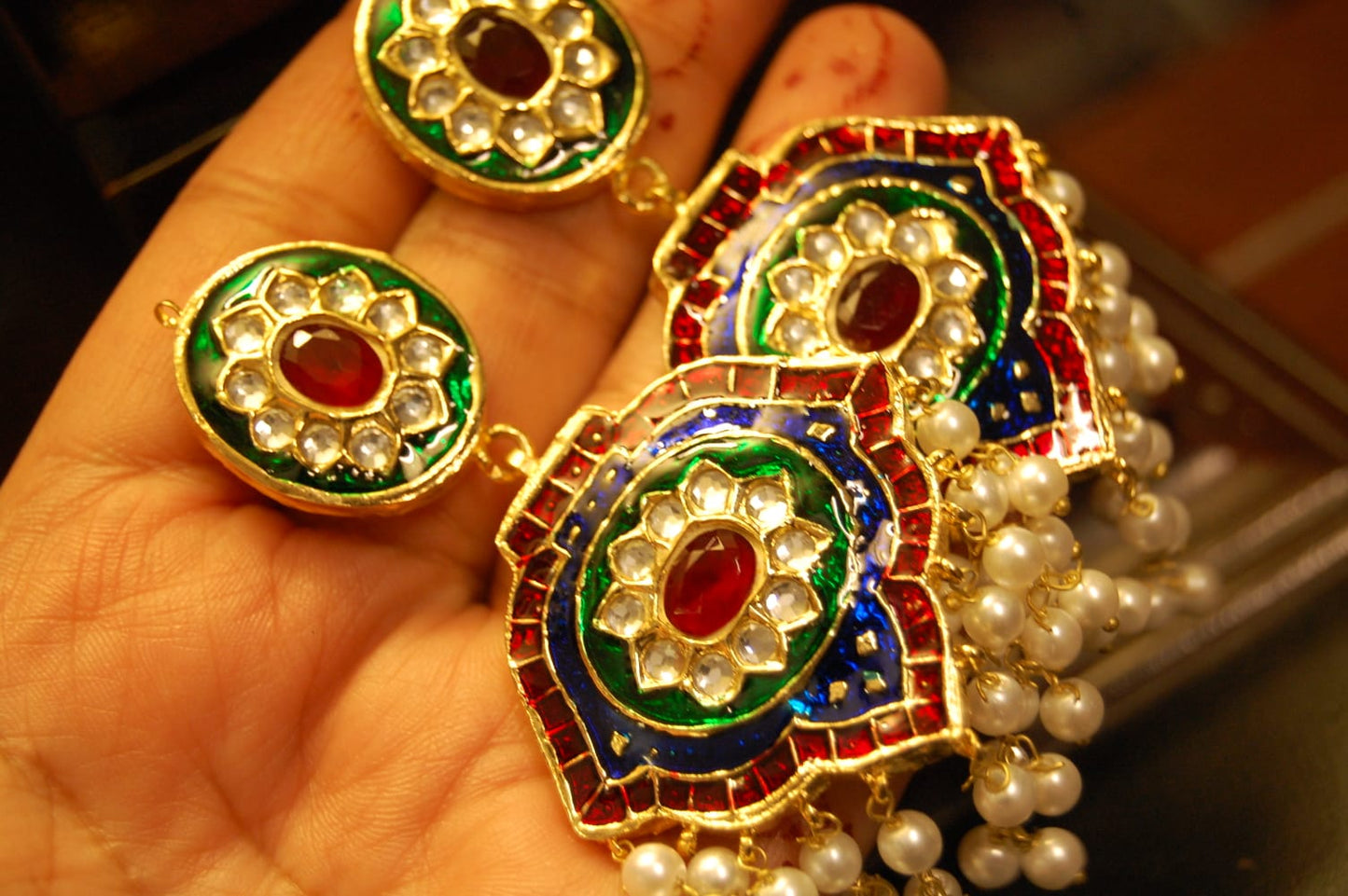 RED, GREEN & BLUE MEENA, KUNDAN EARRINGS