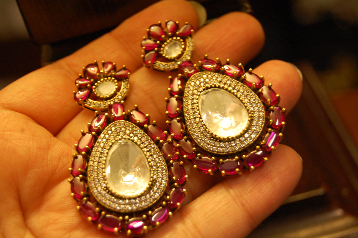 RED POLKI KUNDAN EARRINGS