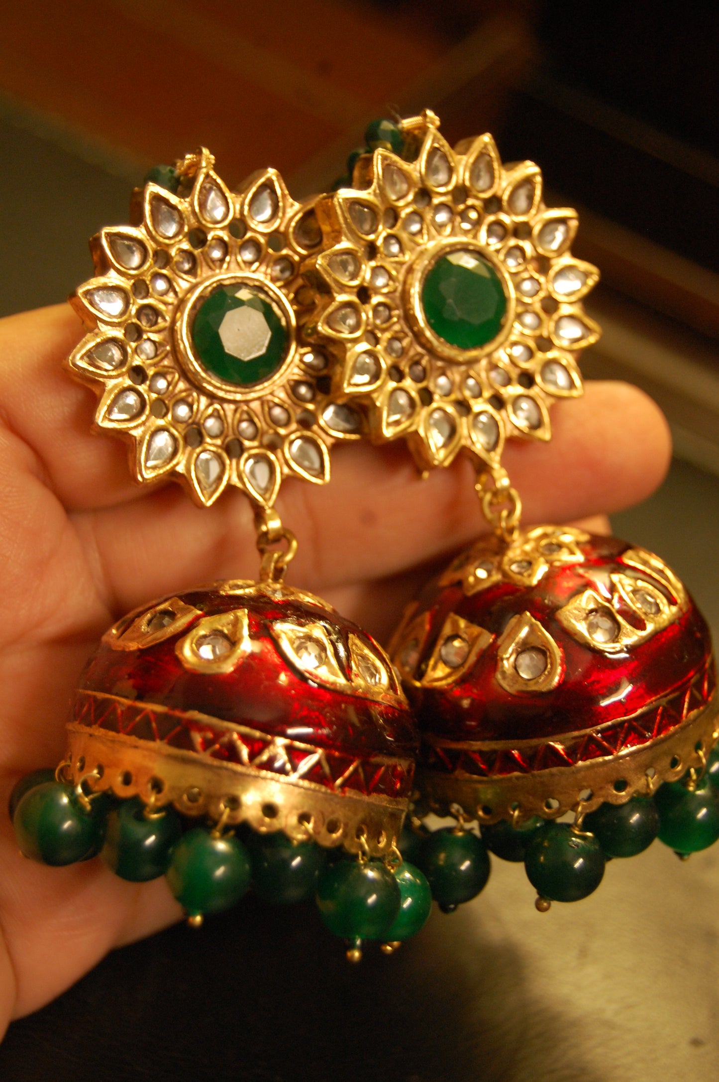 RED MEENA & GREEN KUNDAN JHUMKAS