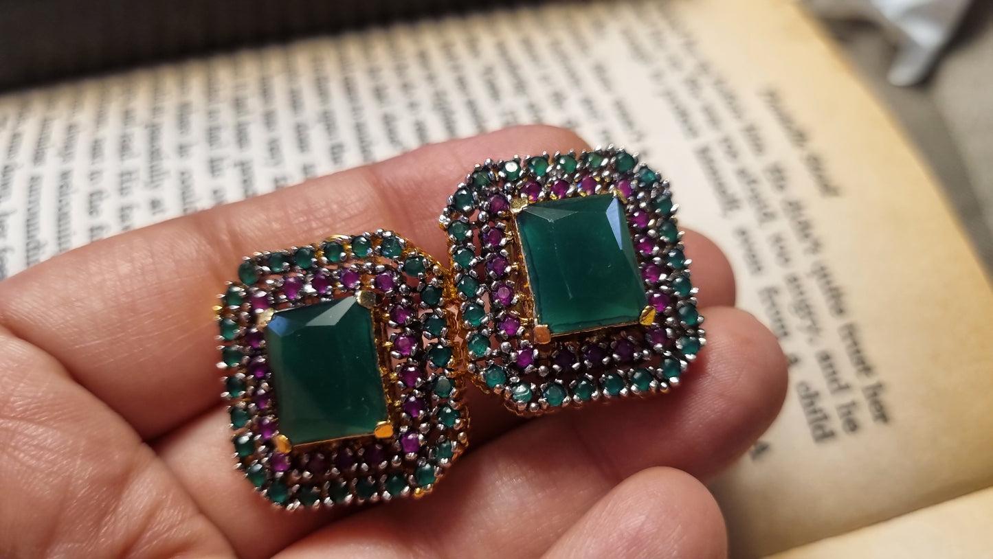 GREEN & RED SQUARE EARRINGS