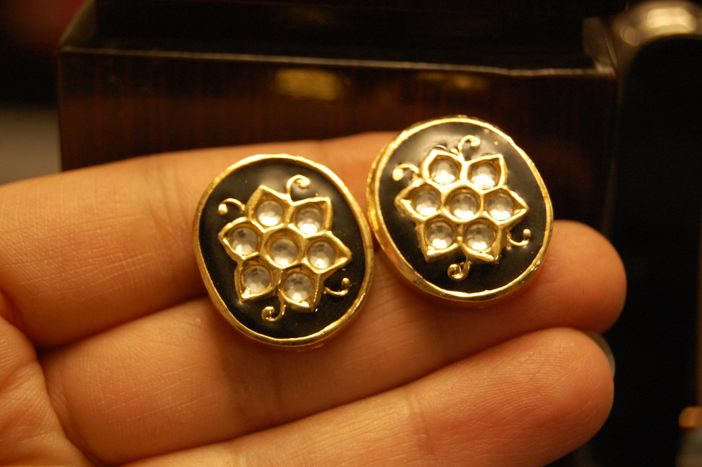 BLACK MEENA & KUNDAN EARRINGS