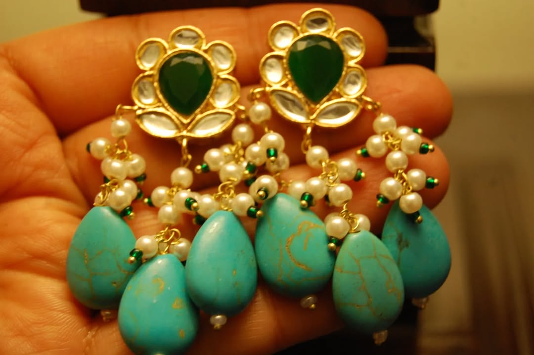 FEROZA & GREEN KUNDAN EARRINGS