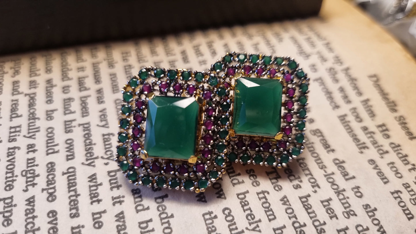 GREEN & RED SQUARE EARRINGS