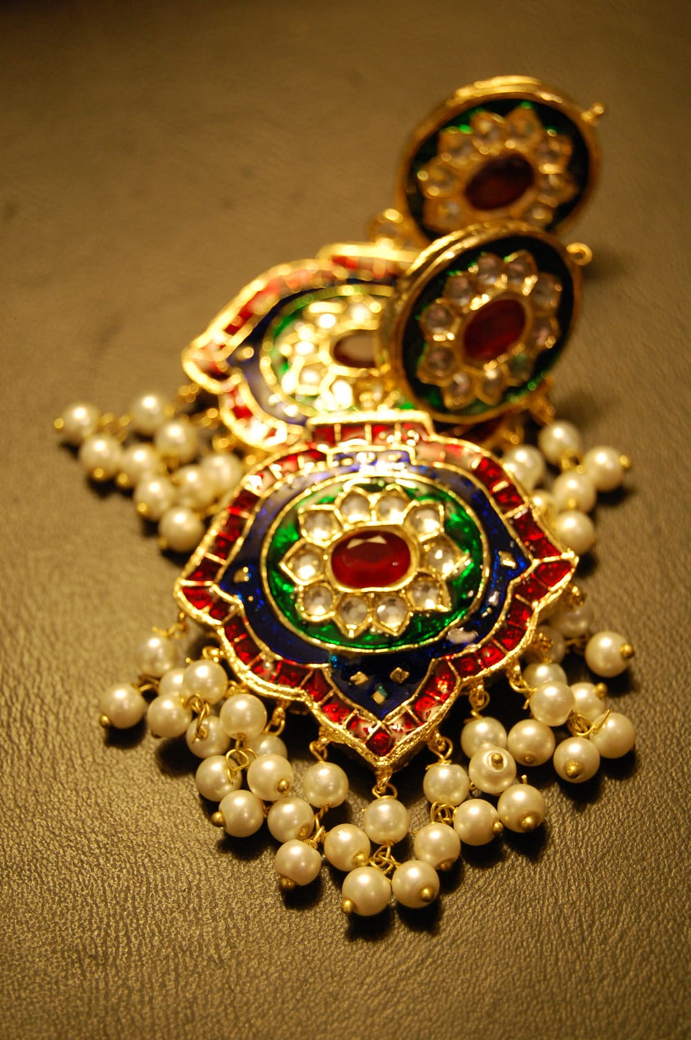 RED, GREEN & BLUE MEENA, KUNDAN EARRINGS
