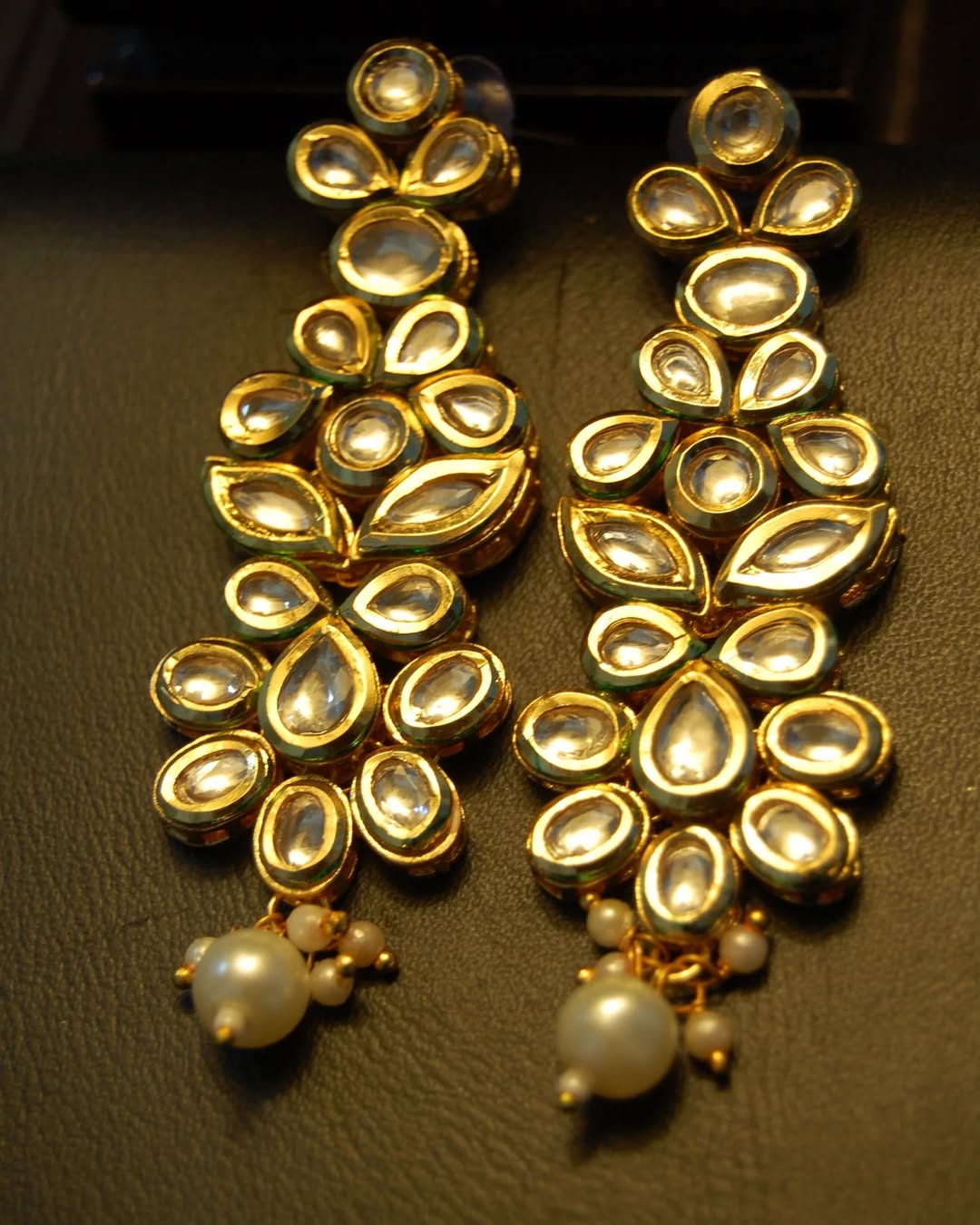 INDIAN POLKI KUNDAN EARRINGS WITH PEARL DROP