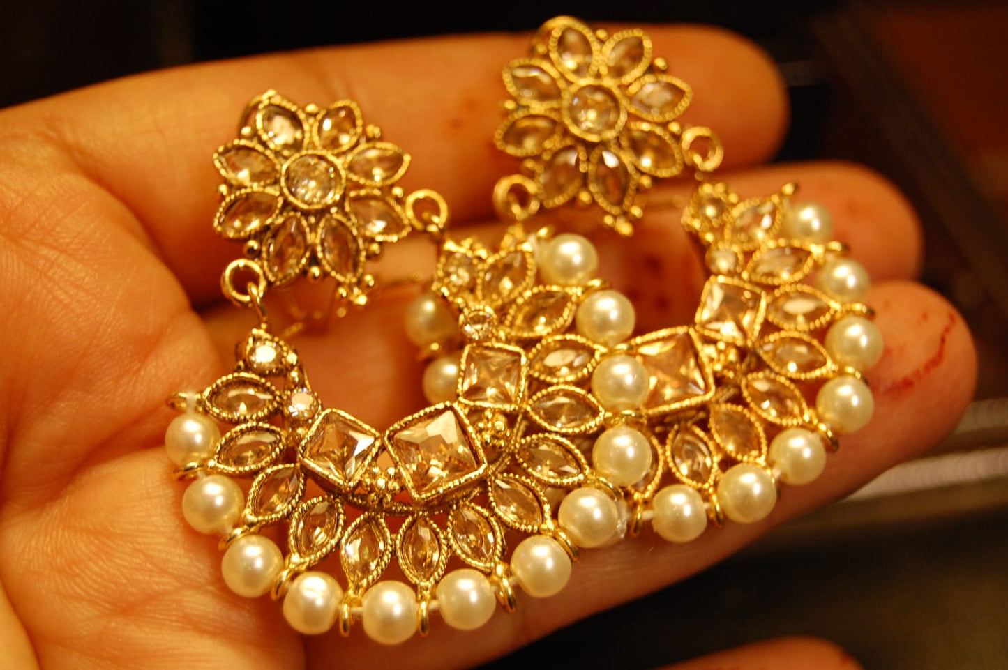 CHAAND BALIS IN PEARLS & CHAMPAGNE
