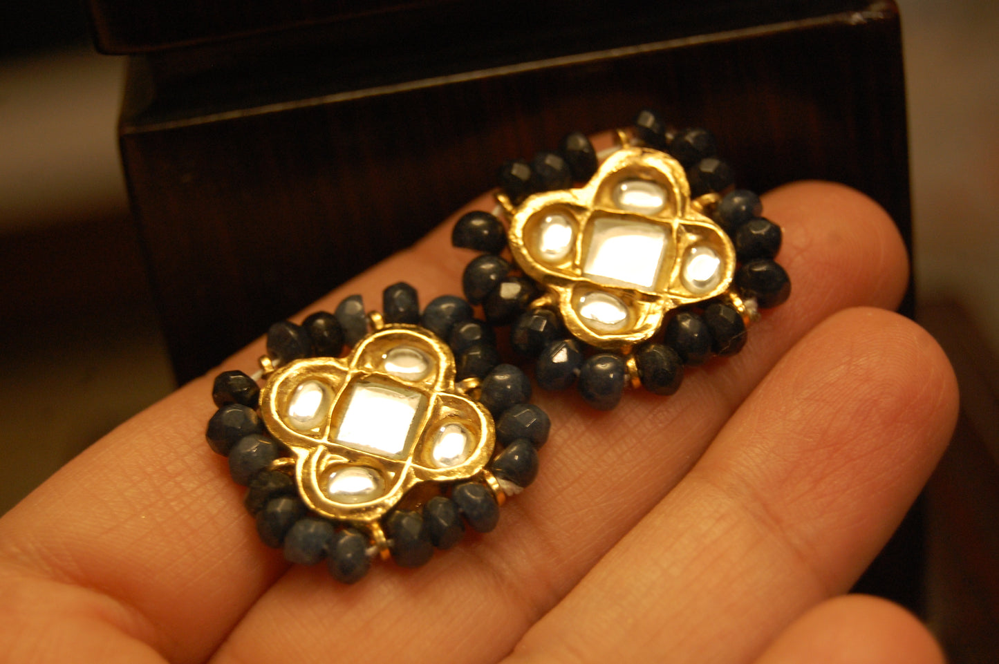 ELEGANT KUNDAN EARRINGS WITH SAPPHIRE BLUE