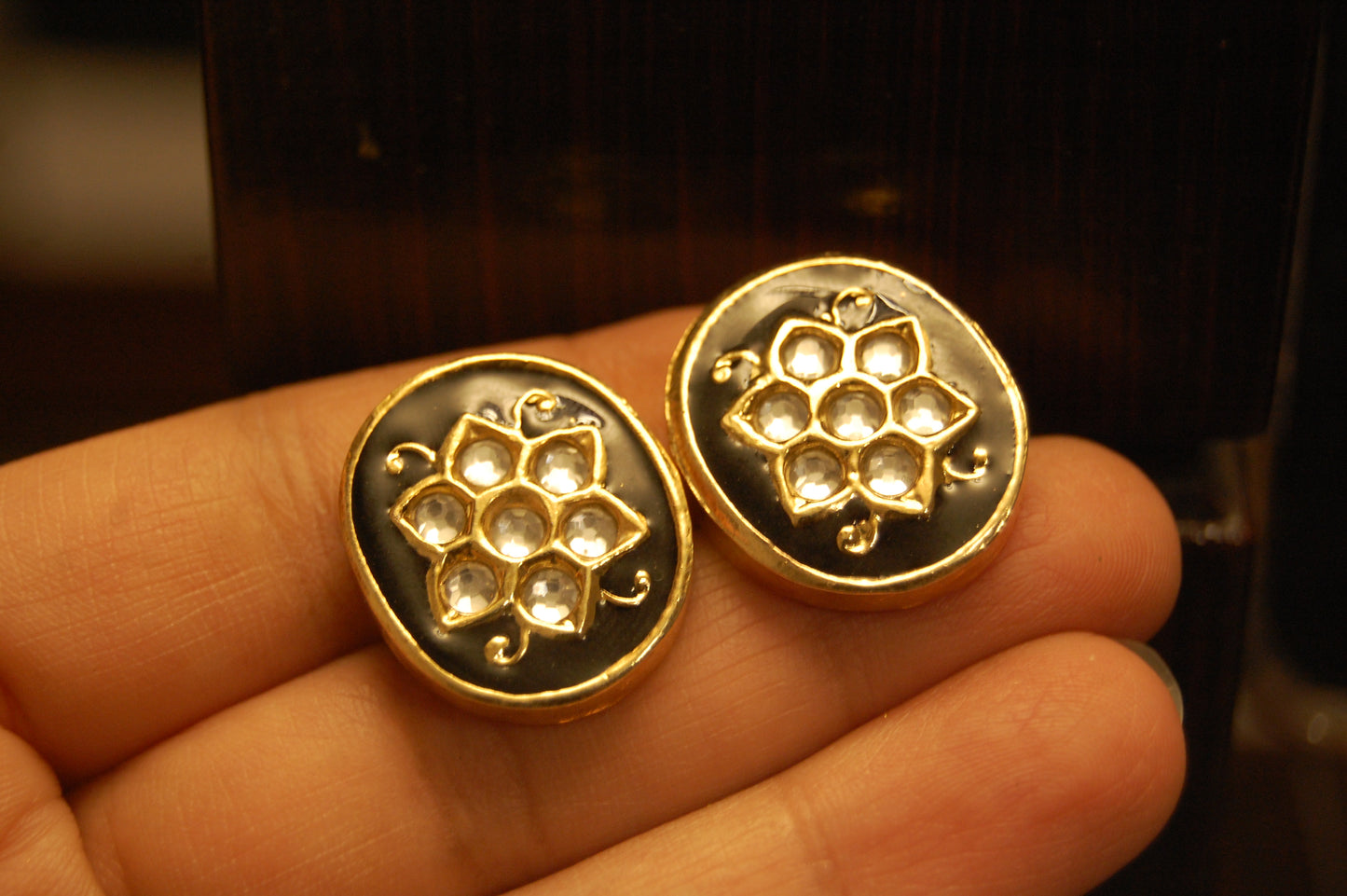 BLACK MEENA & KUNDAN EARRINGS
