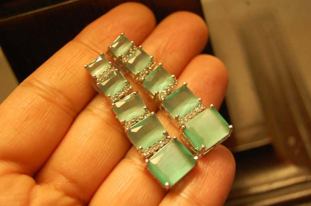JADE GREEN & ZIRCON EARRINGS