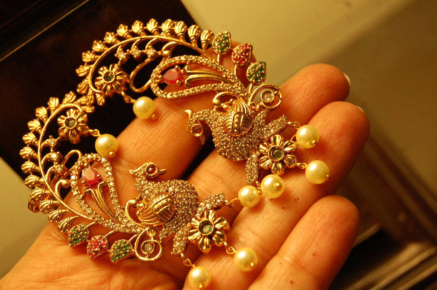 SOUTH INDIAN EARRINGS IN RED & GREEN
